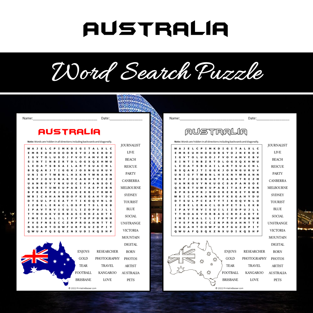 Australia Word Search Puzzle