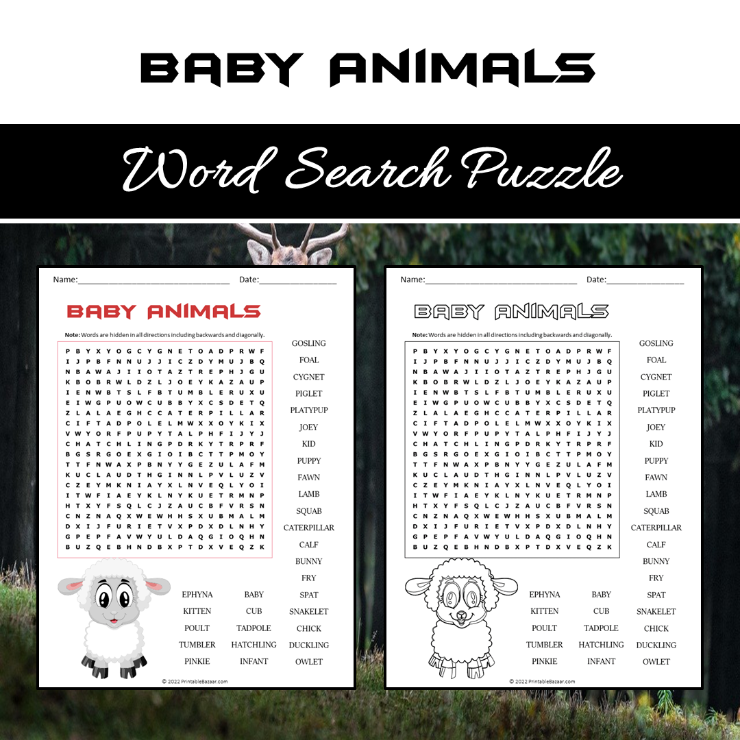 Baby Animals Word Search Puzzle