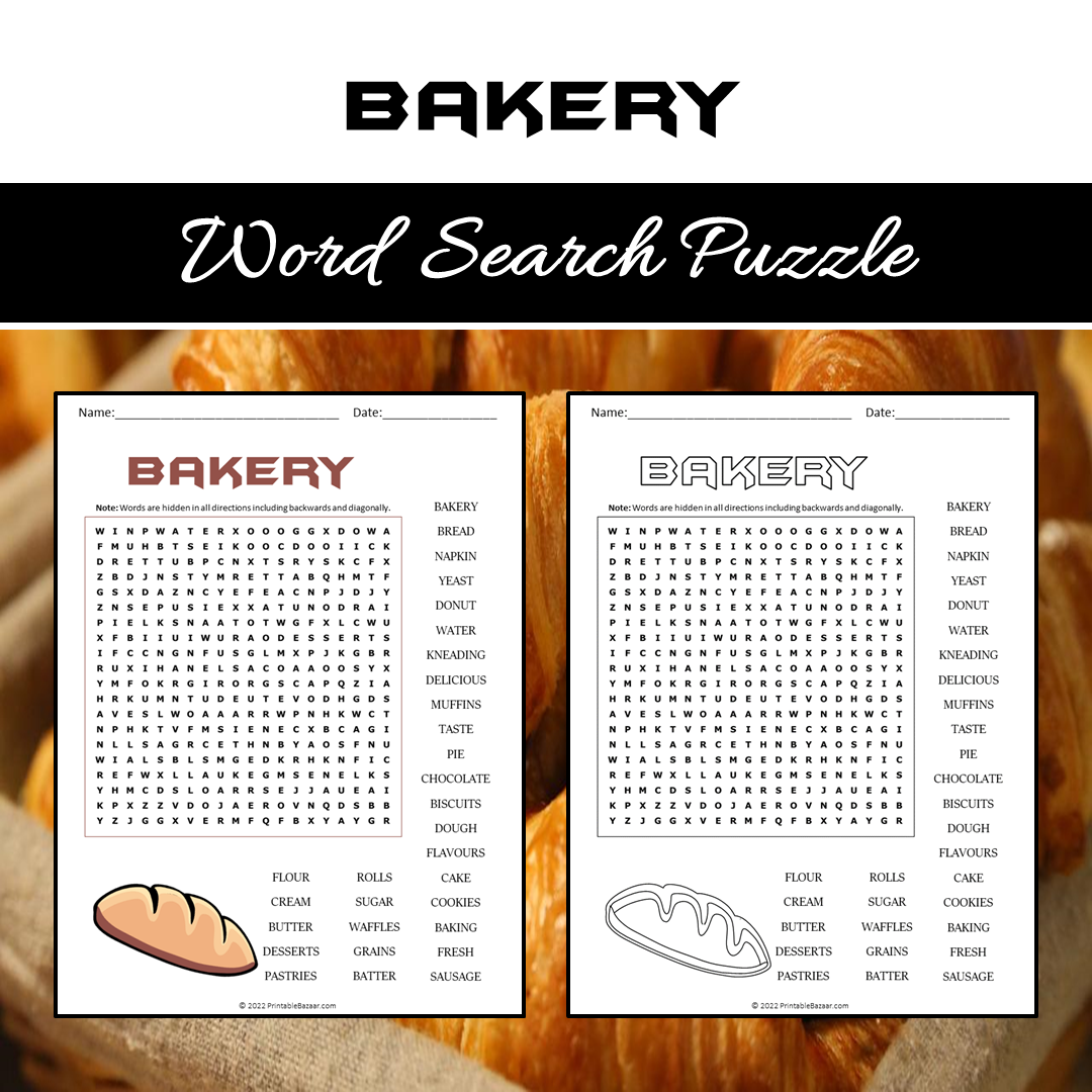 Bakery Word Search Puzzle