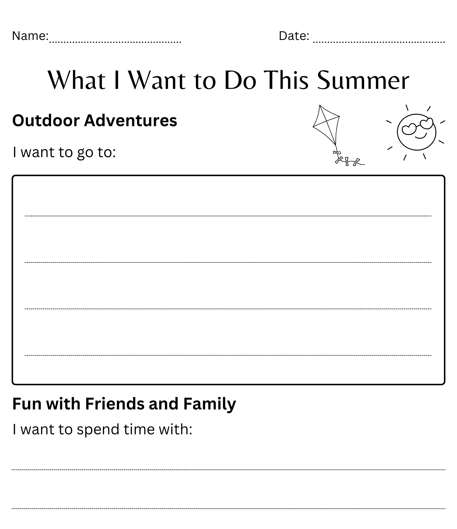 what i want to do this summer worksheet - printable summer bucket list activity