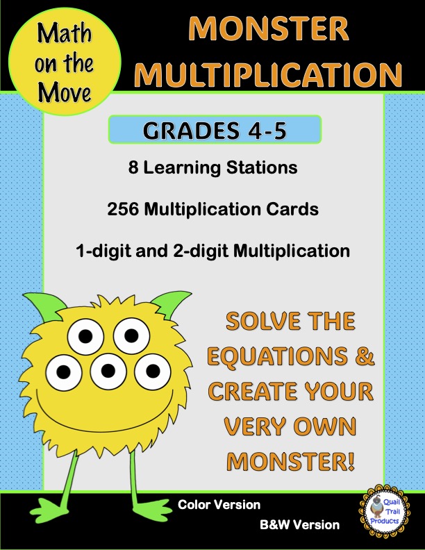 1-Digit and 2-Digit MULTIPLICATION Learning Activities with Monsters