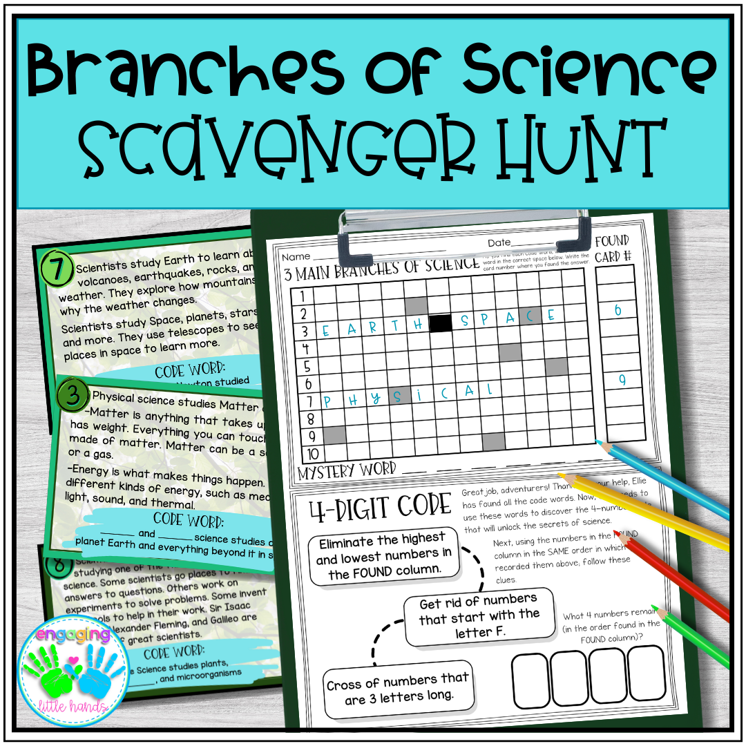 Branches of Science Scavenger Hunt Reading Comprehension Activity