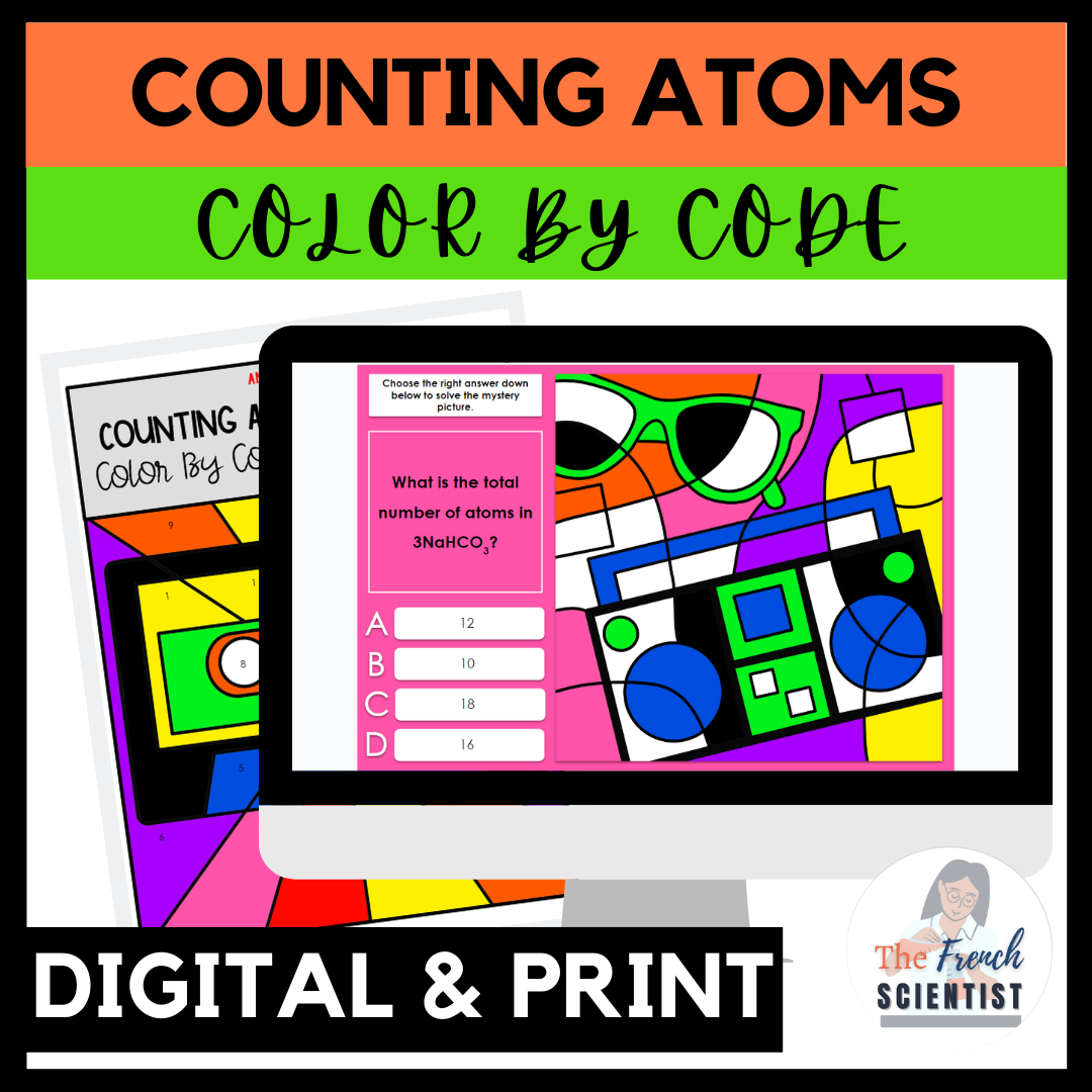 CHEMISTRY Counting Atoms Color by Code & Mystery Picture Game