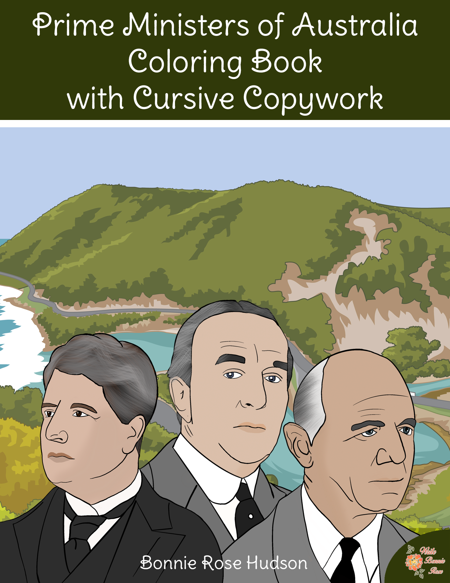 Prime Ministers of Australia Coloring Book with Cursive Copywork