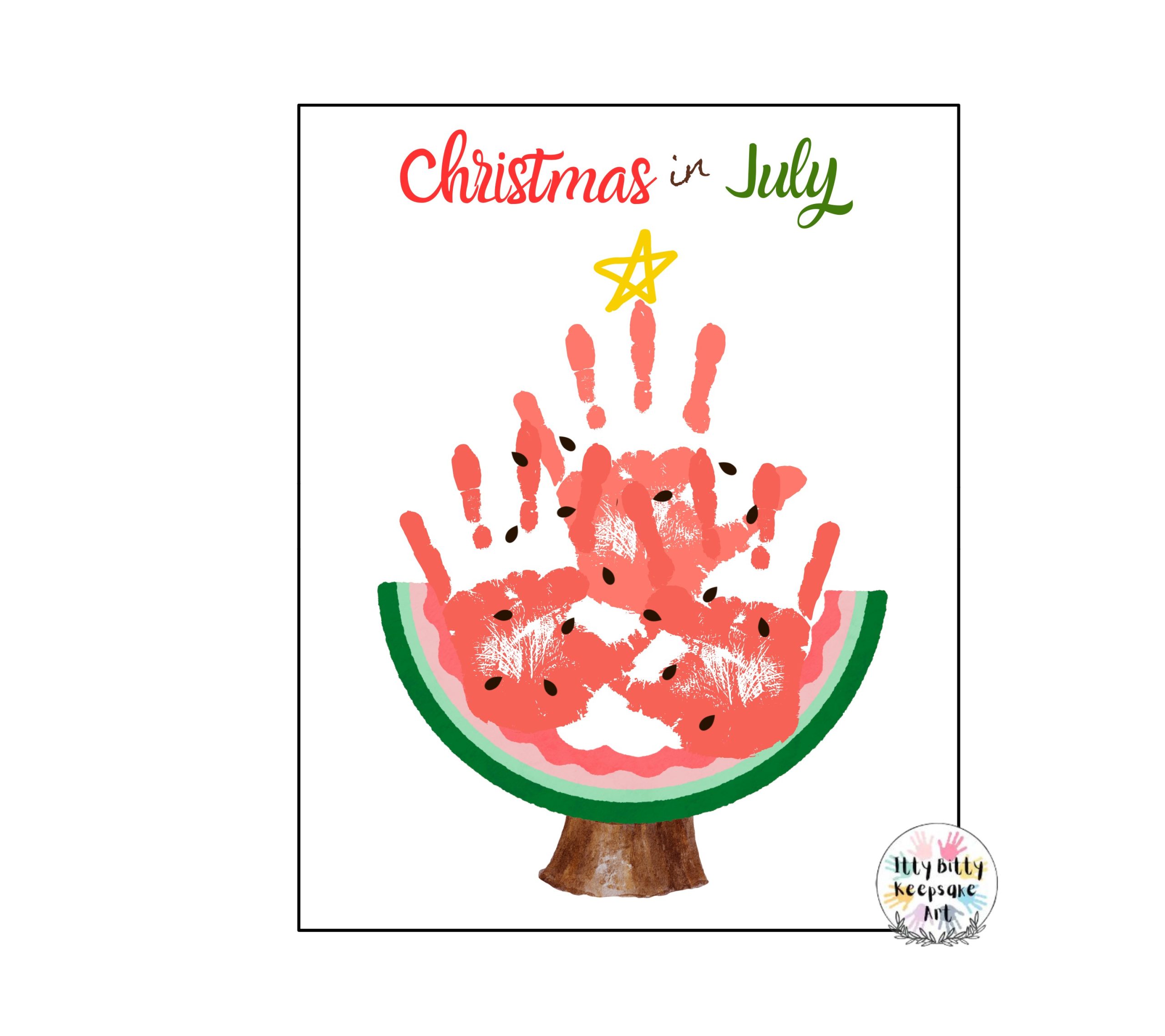 Christmas in July Handprint Craft Printable Template / Watermelon Christmas Tree