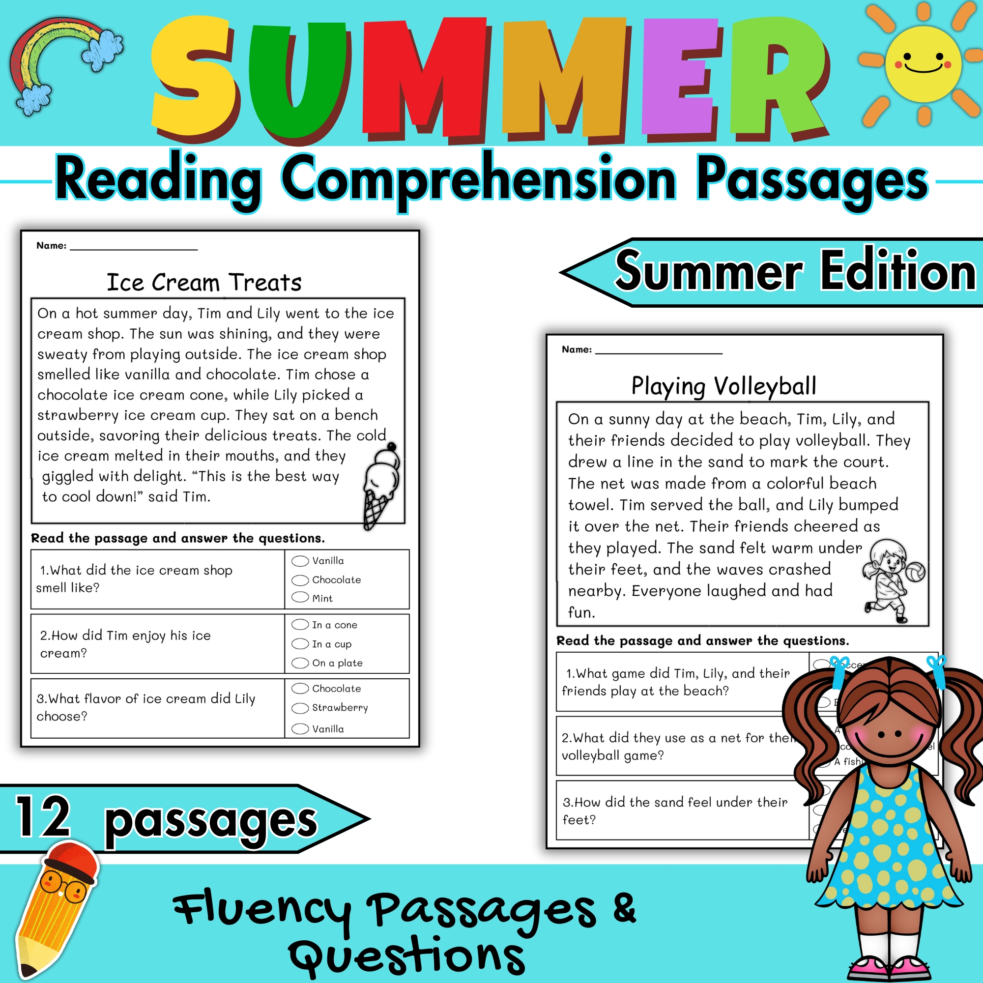 Summer Reading Comprehension Fluency Passages | Kindergarten Summer Edition