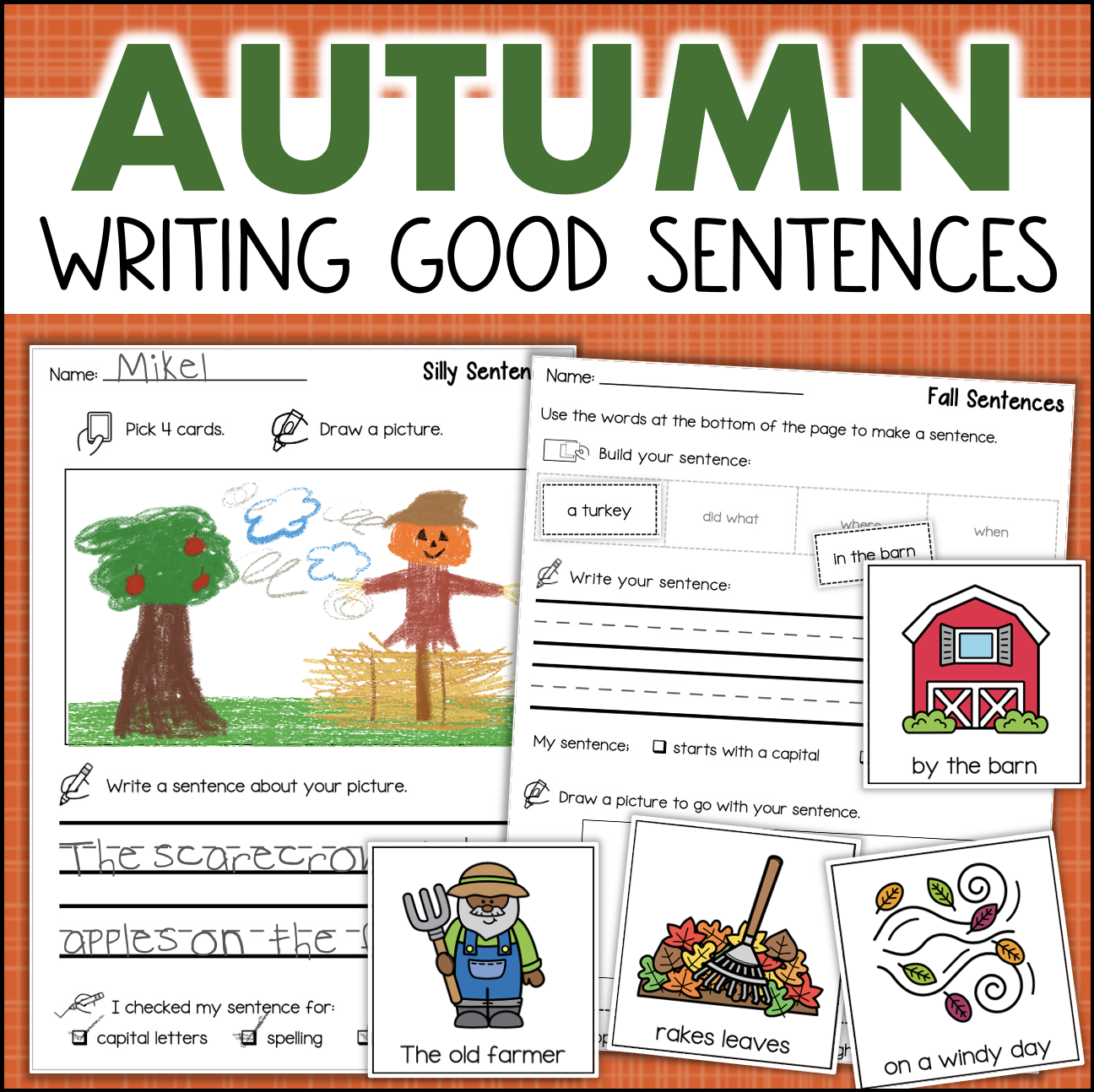 Fun FALL Writing Sentences Activities Who What When Where 1st 2nd Grade