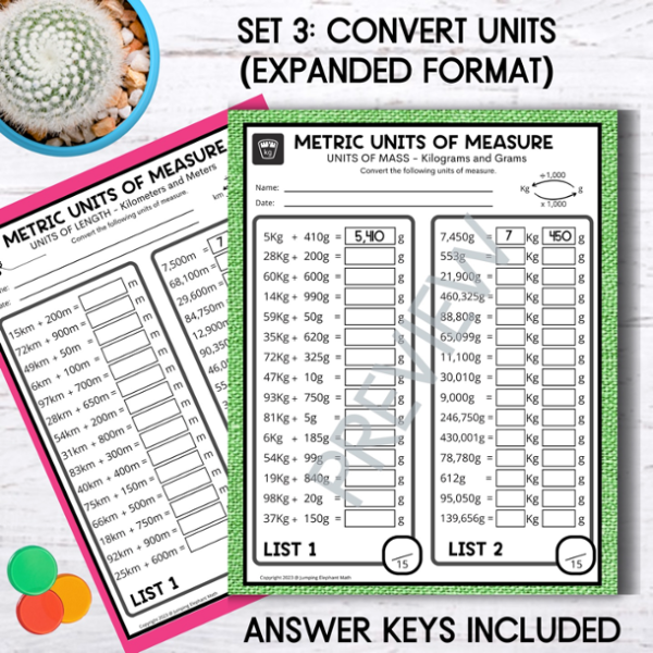 Converting Metric Units of Length Mass and Capacity Worksheets Bundle ...