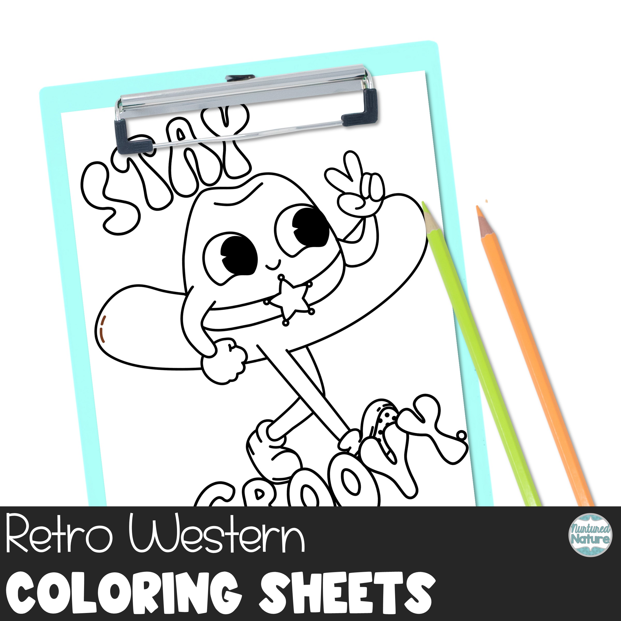 Retro Western Coloring Pages - Groovy Cowboy Theme