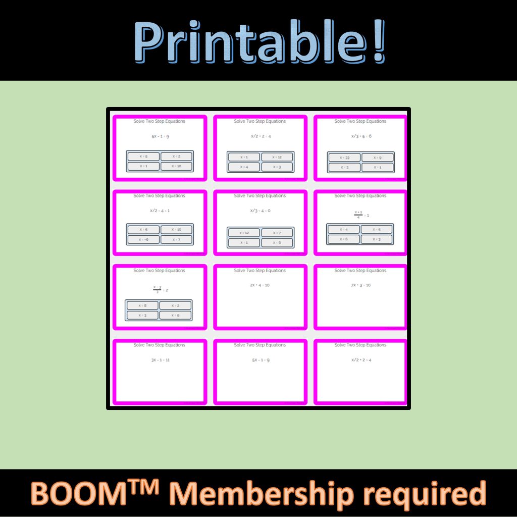 Solving Two Step Equations Boom Digital Task Cards | Made By Teachers
