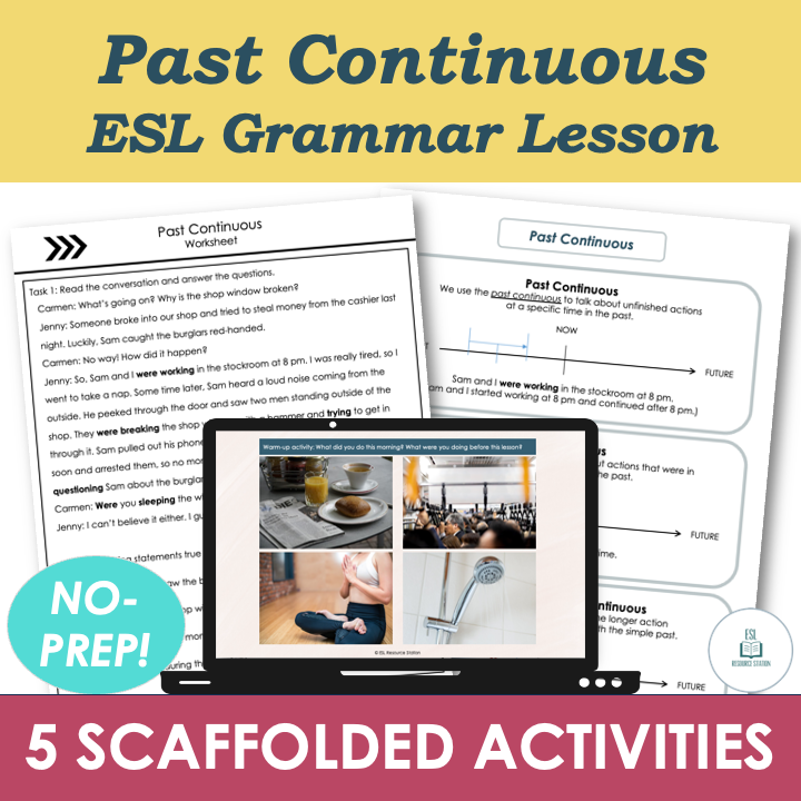 Past Continuous - Adult ESL A2 Grammar Lesson, Worksheets, Activities