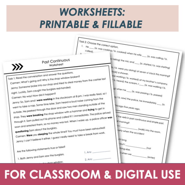 Past Continuous - Adult ESL A2 Grammar Lesson, Worksheets, Activities ...