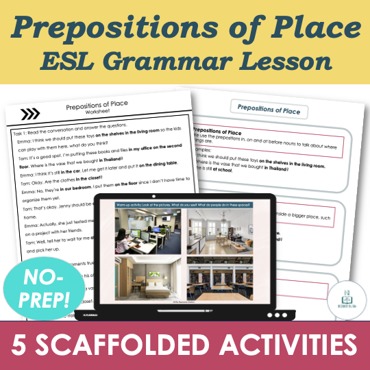 Prepositions of Place: In, On, At - ESL A2 Grammar Lesson, Worksheets, Activities