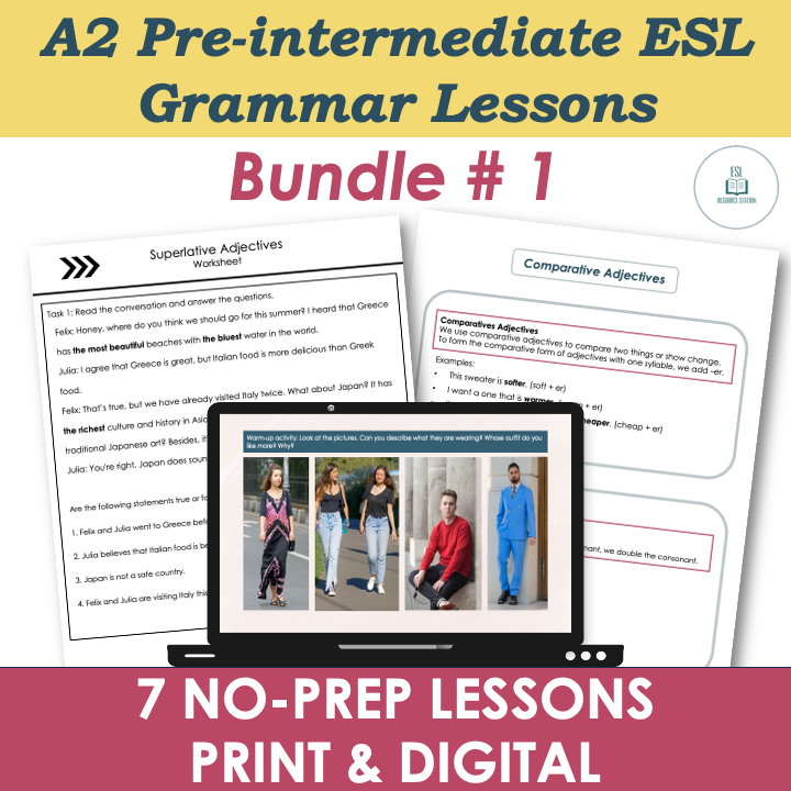 A2 Grammar Lesson Plans, Worksheets, Activities BUNDLE #1 - Adult ESL EFL ELL