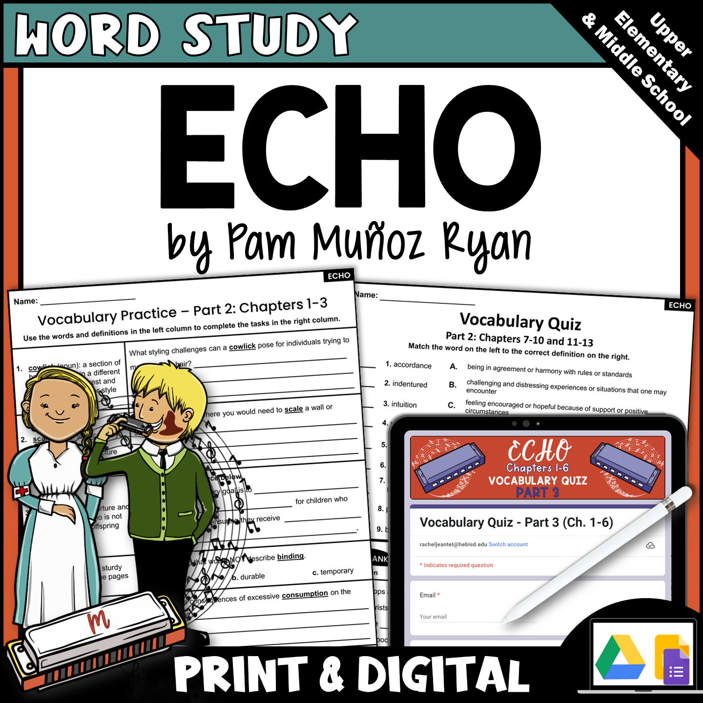 Echo Novel Study Vocabulary Practice, Quizzes and Figurative Language Activities