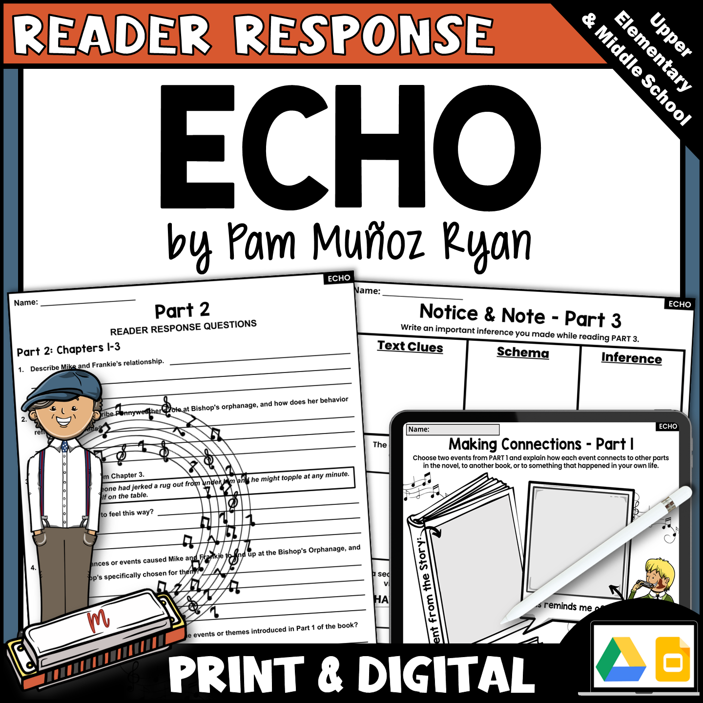 Echo Novel Study Reader Response Chapter Questions & Graphic Organizers
