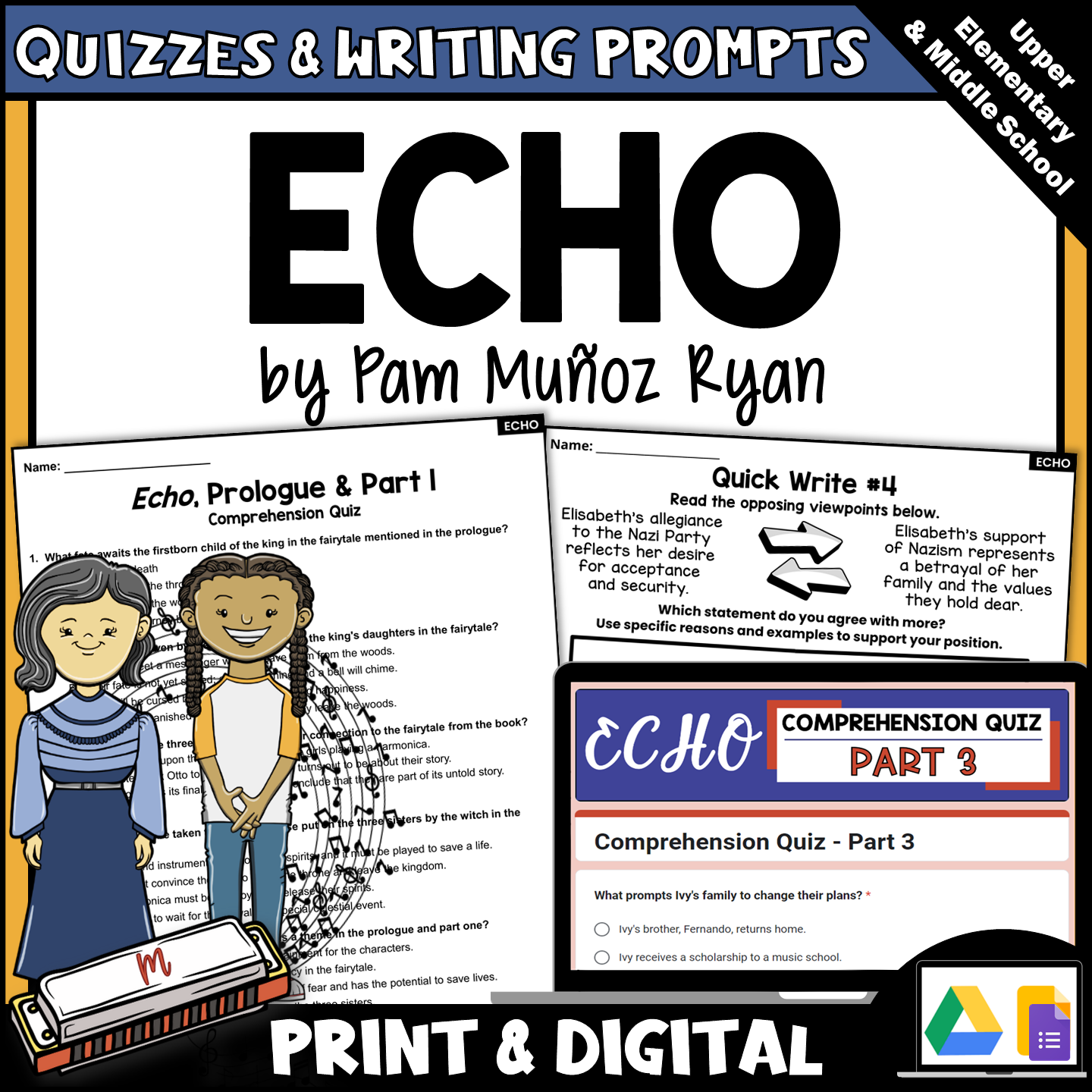 Echo Novel Study Chapter Quizzes & Writing Activities