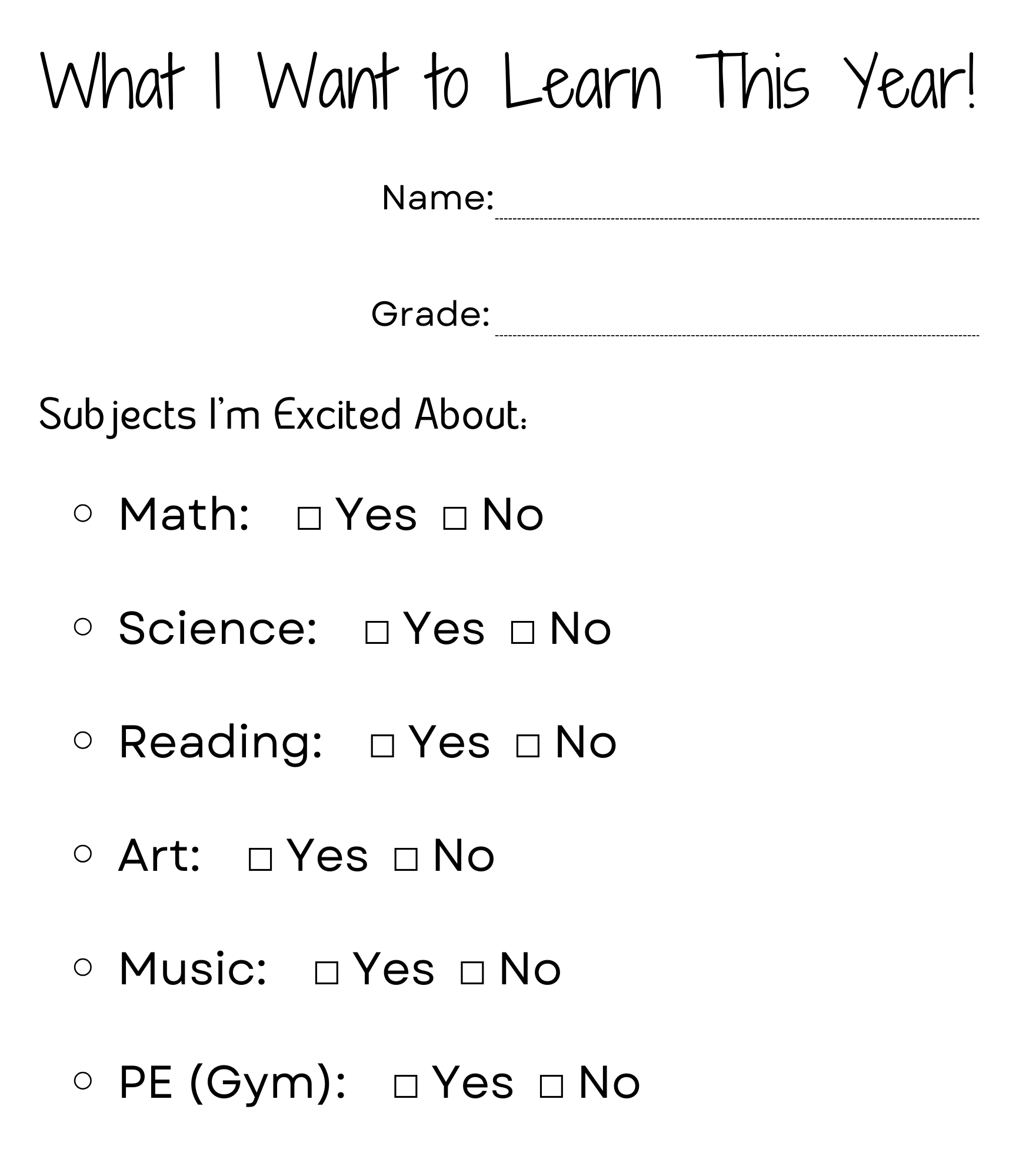 what i want to learn this year worksheet - printable what i learned worksheet