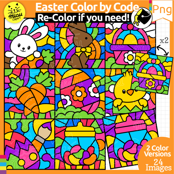 Easter Color by Code Clipart | Holidays | Color by Number by Word ...