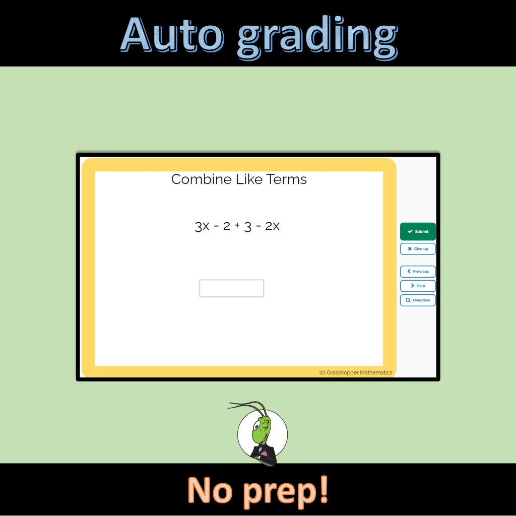 Evaluating Expressions, Combine Like Terms, Fractions Boom Digital Task ...