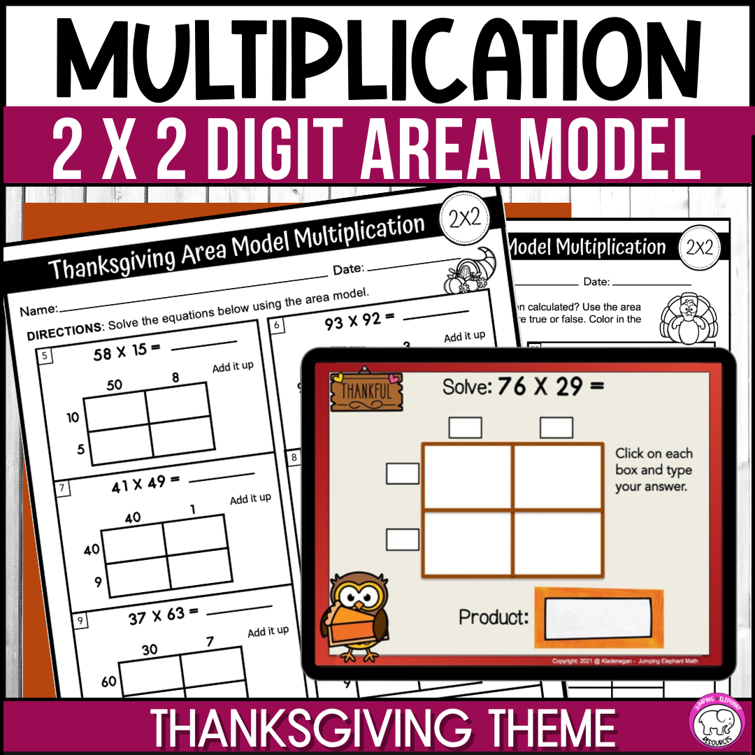 Winter 2 Digit by 2 Digit Area Model Multiplication Google Slides and ...