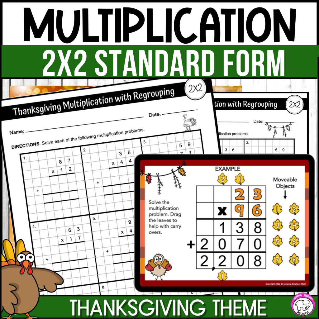 Thanksgiving 2 Digit by 2 Digit Multiplication with Regrouping Google ...