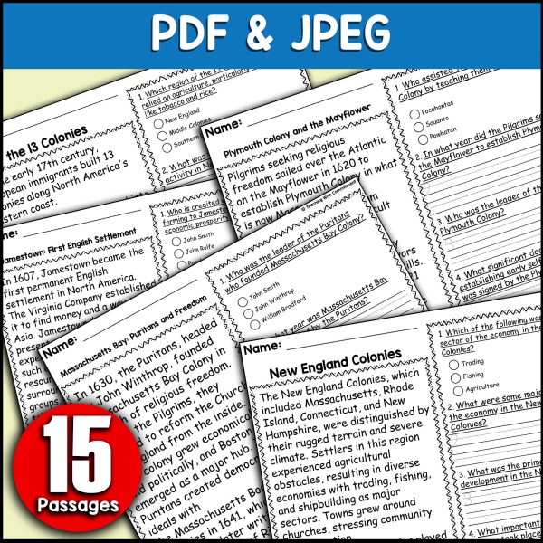 13 Colonies Reading Comprehension Passages With Questions | Made By ...