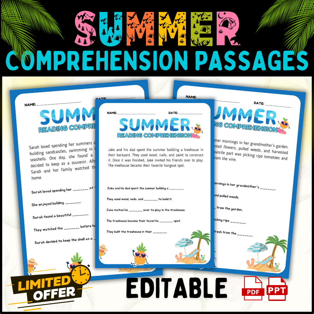 Summer Reading Comprehension Passages and Questions | Worksheets activity