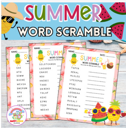 Fun Summer word scramble For Kids, Summer Camp Activities Kids