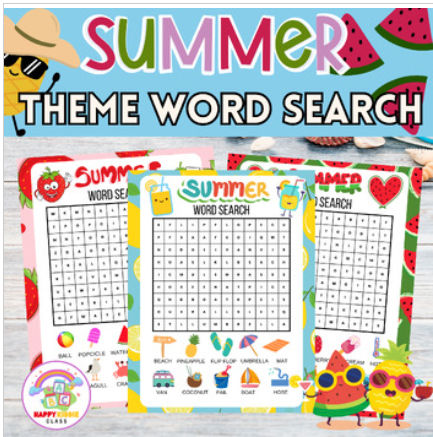Fun Summer Word Search Kids, Summer Camp Activities Kids
