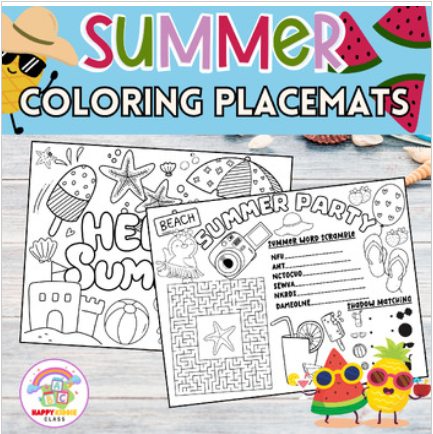 Fun Summer Coloring Placemats For Kids, Summer Coloring Activities Kids
