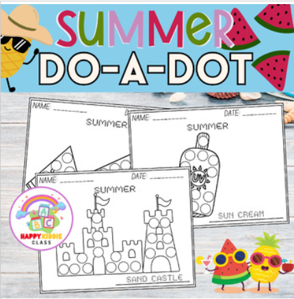 Summer Do-A-Dot Fun Worksheets, Preschool - Fine Motor Skills - Pre-k