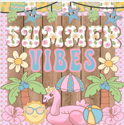 Retro Summer Vibes Bulletin Board Kit, Printable Summer Classroom Decor Kit