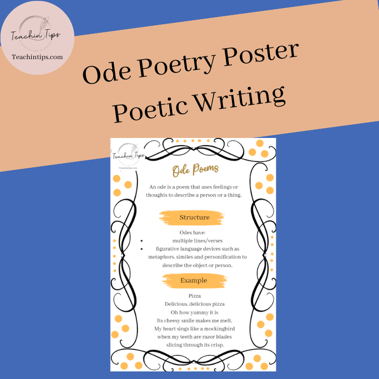 Ode Poetry Writing Poster | Structure & Sample of Ode Poetry ANCHOR CHART!