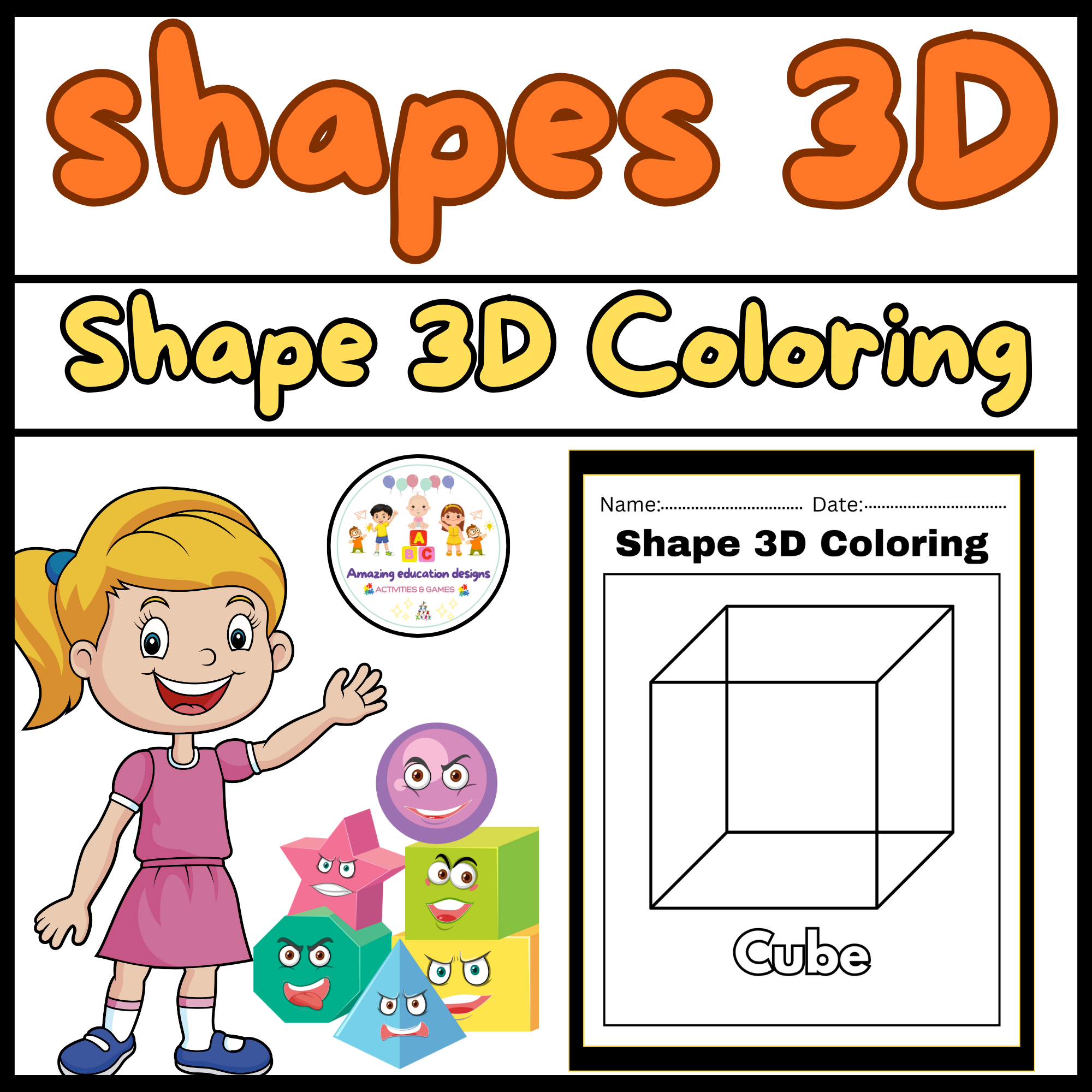 Activities Shapes 3D Coloring Worksheets / Back To School