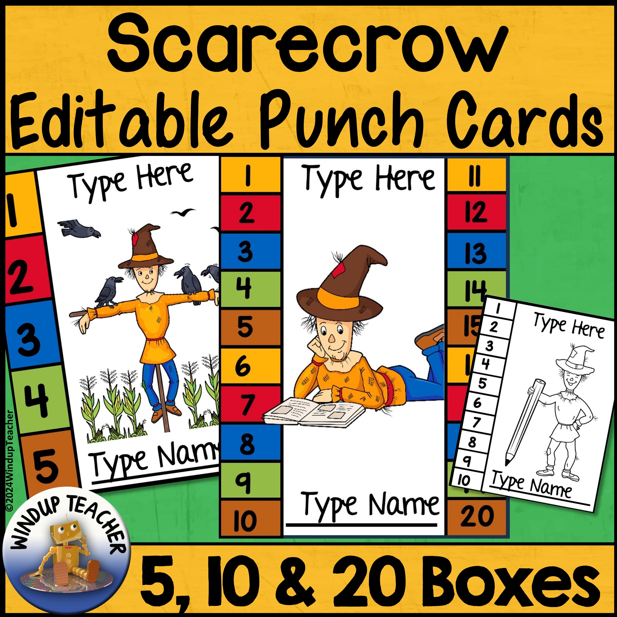 Scarecrow Reward Punch Cards - alternative to Sticker Charts - EDITABLE for Fall
