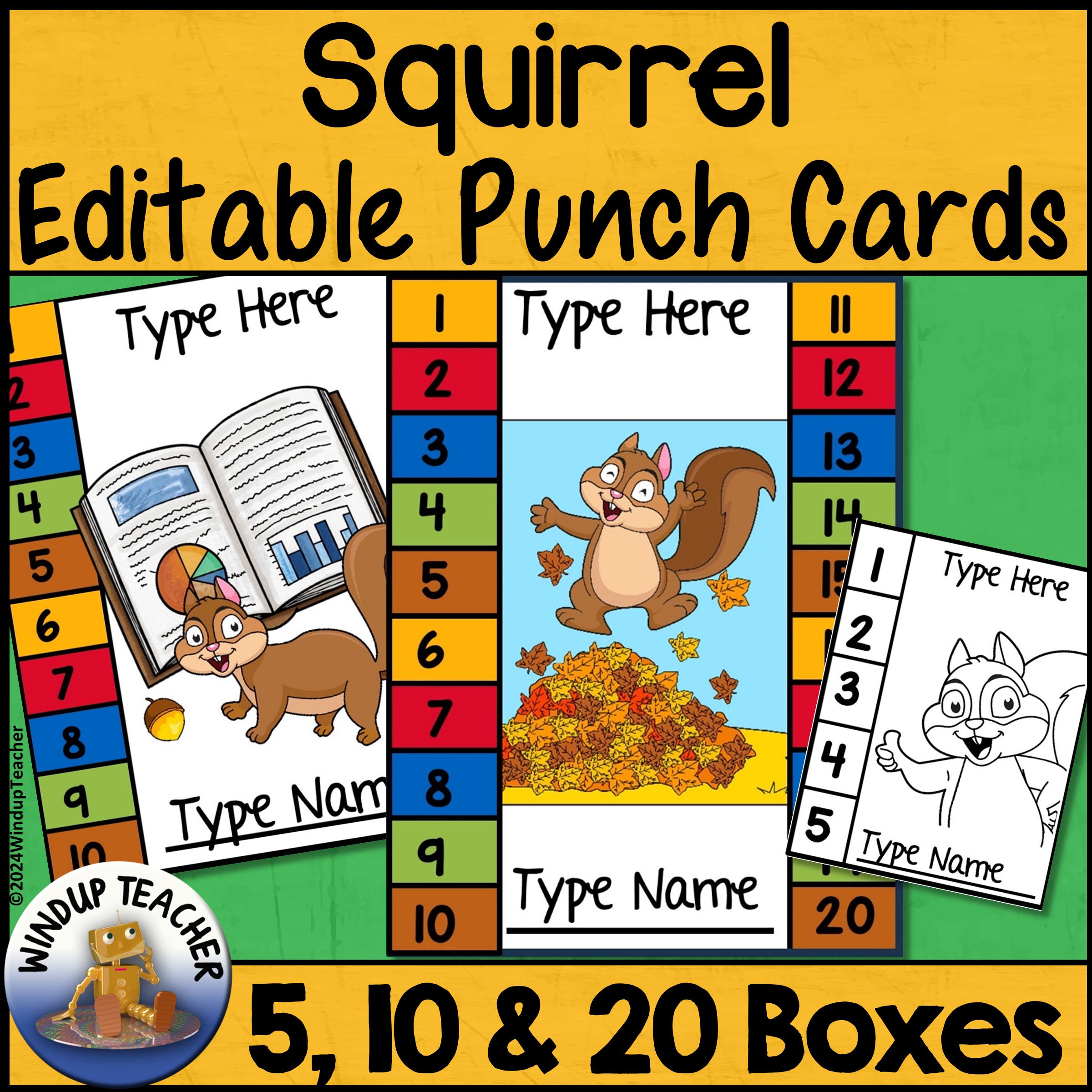 Squirrel Reward Punch Cards - alternative to Sticker Charts - EDITABLE for Fall