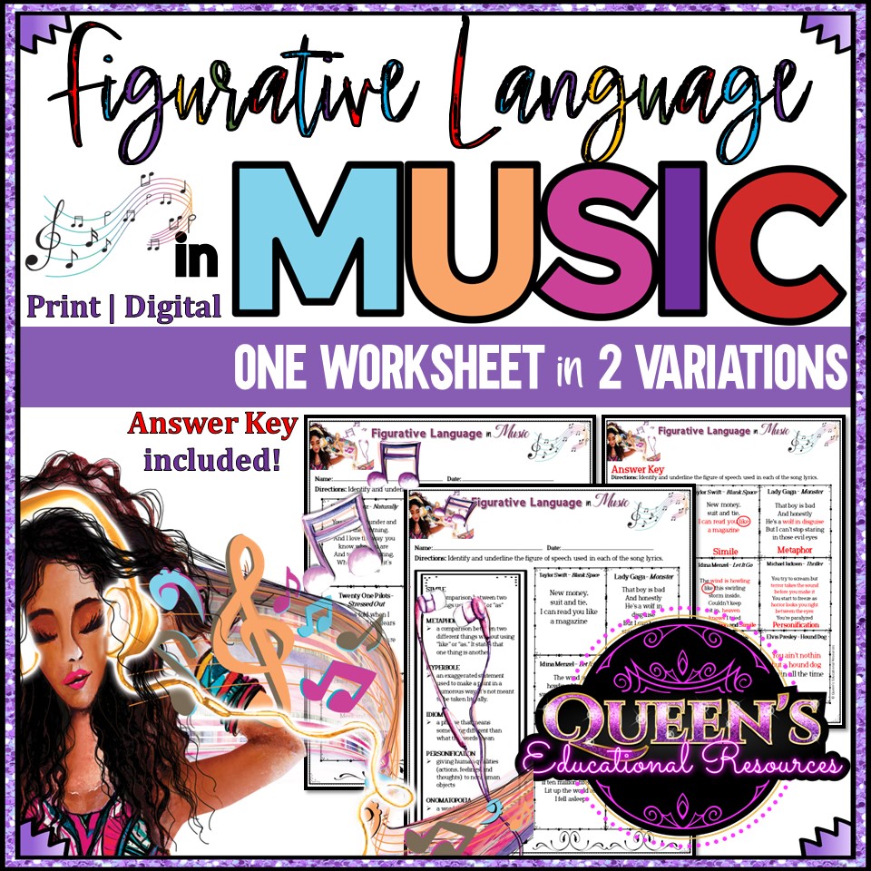 Figurative Language in Music Worksheet | Figurative Language Activities