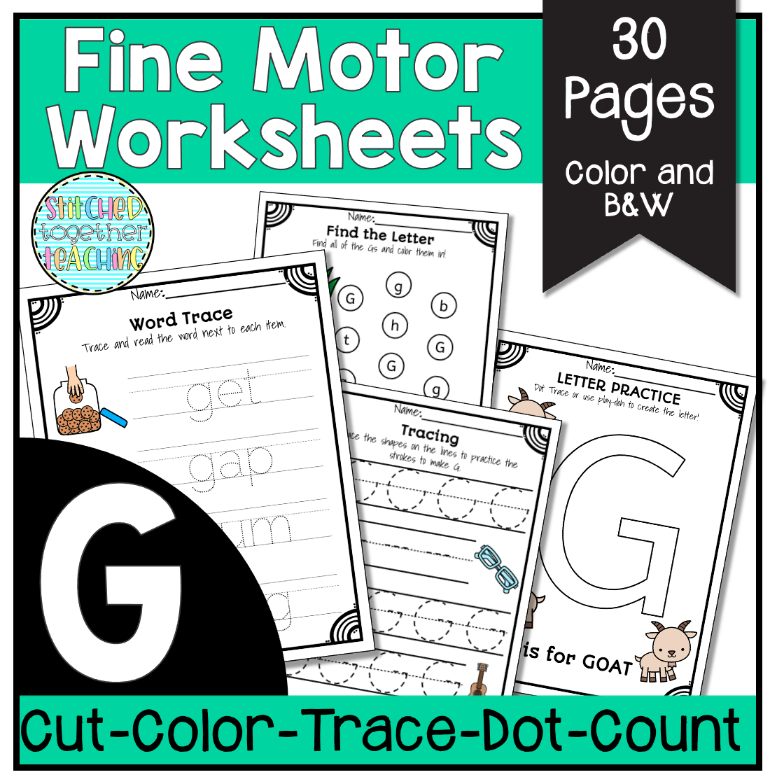 Letter G Fine Motor Activities Worksheet Packet for OT Special Education