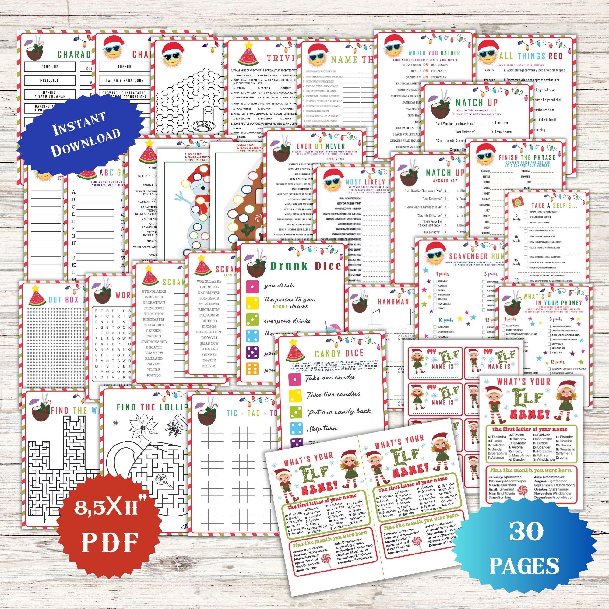 30 Fun Party Games for Kids Adult activities Christmas in July Summer Ideas Xmas at the beach