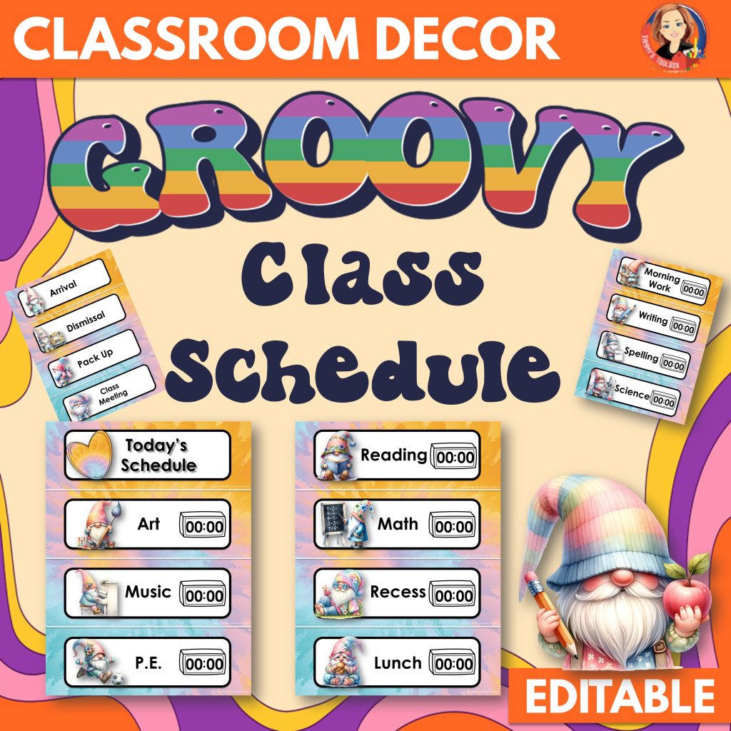 Retro Groovy Class Daily Schedule Cards, Editable Retro Theme Classroom ...
