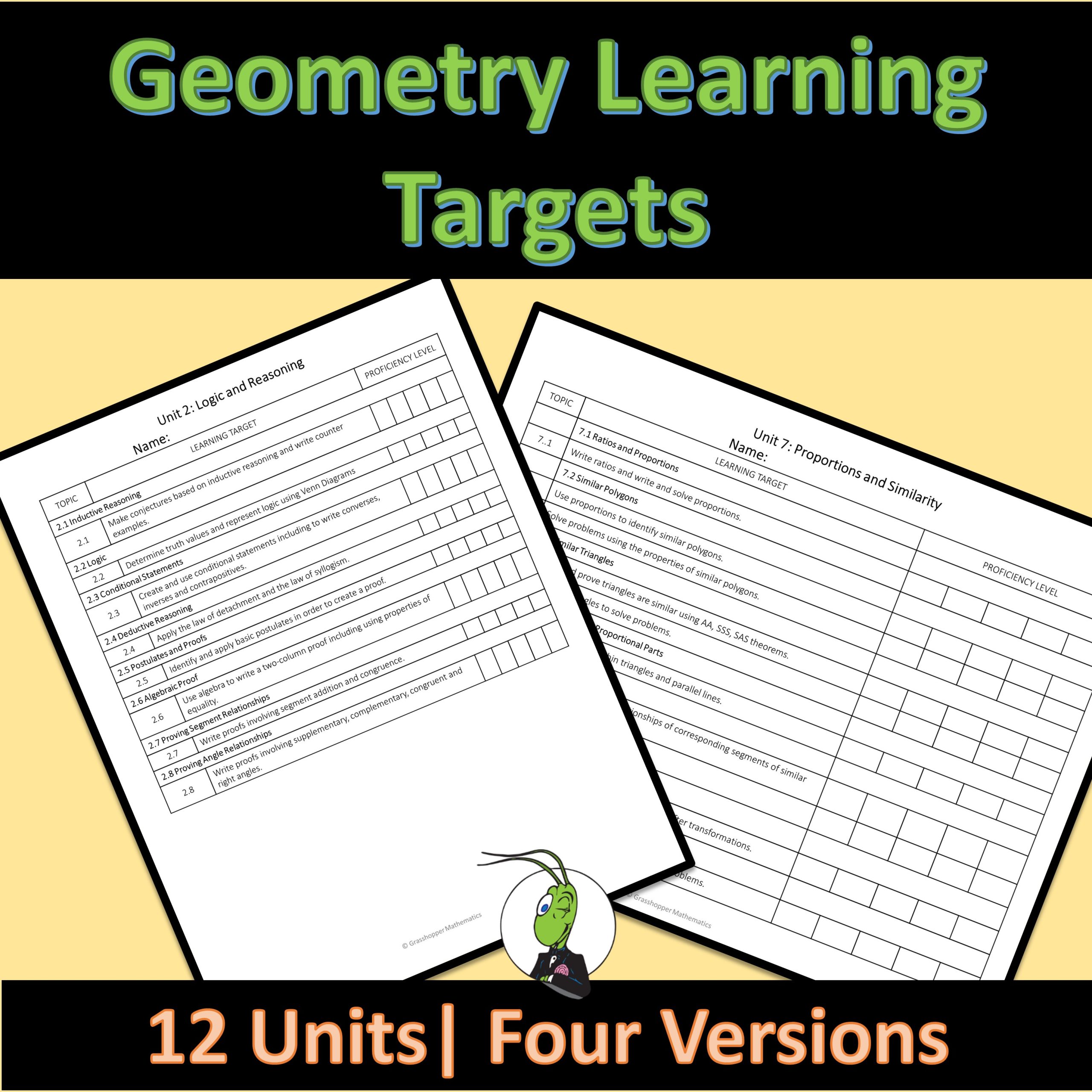 Geometry Learning Targets for Standards Based Grading