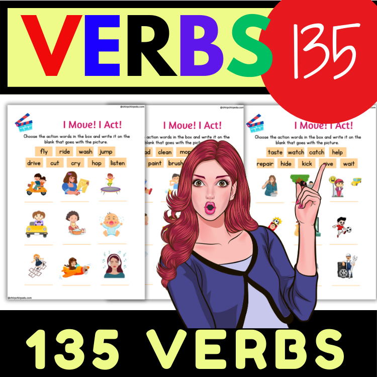 Action word with picture worksheet Select and write the verb to