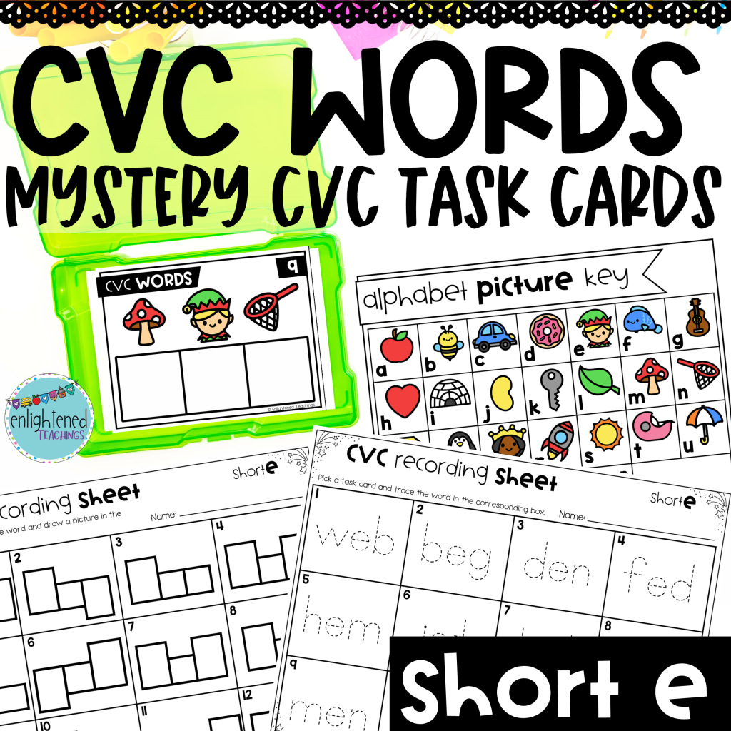 Short e CVC Task Cards - Short e CVC Mystery Words - Secret CVC words ...