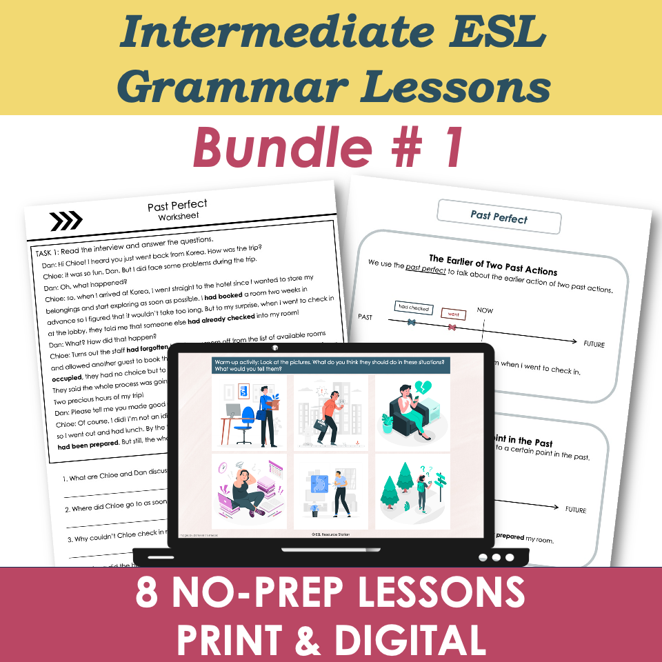 B1 Intermediate Grammar Lesson Plans, Activities, Worksheets BUNDLE #1 - Adult ESL EFL ELL