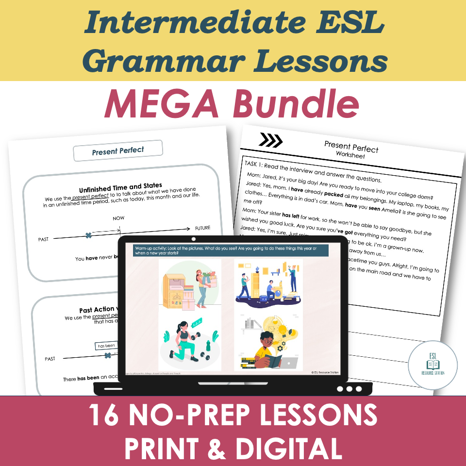 B1 Intermediate Grammar Lesson Plans, Activities, Worksheets MEGA BUNDLE - Adult ESL EFL ELL