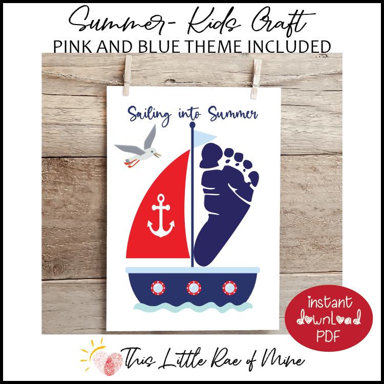 Sailing into Summer - sail boat - footprint Art - keepsake - printable