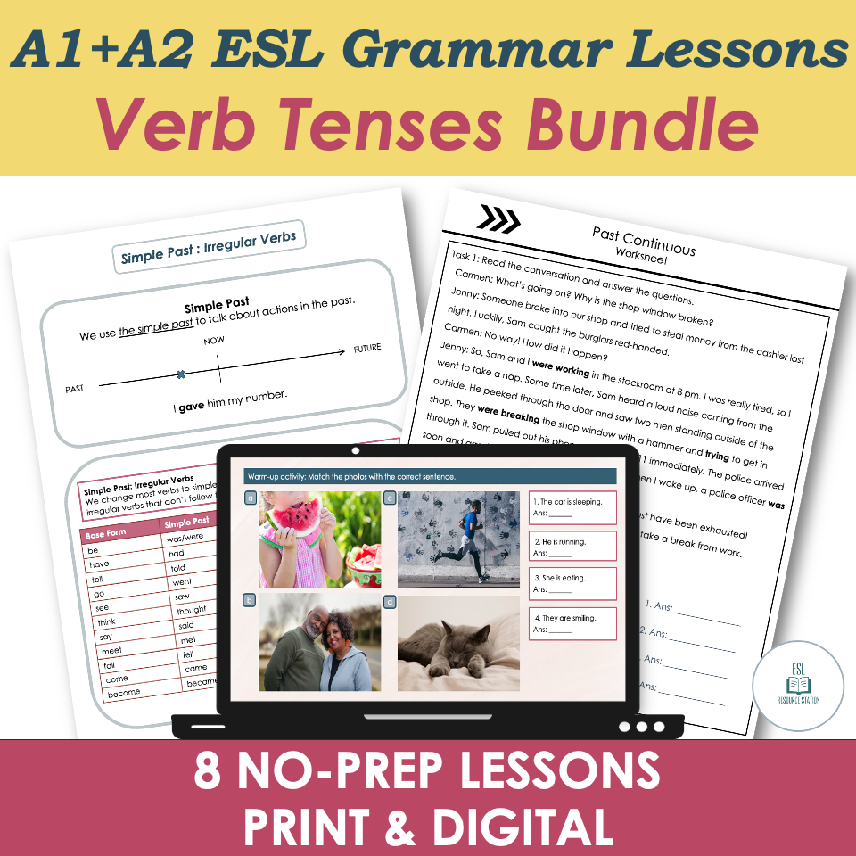 A1 Beginner + A2 Verb Tenses BUNDLE - ESL Grammar Lessons, Worksheets, Activities