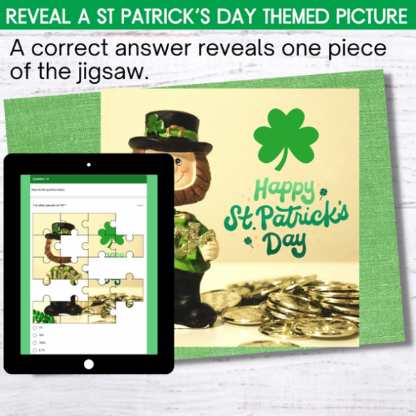 St Patrick's Day Percent of a Number Color by Number and Digital Jigsaw ...