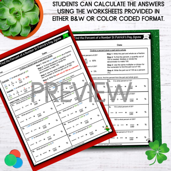 St Patrick's Day Percent of a Number Color by Number and Digital Jigsaw ...